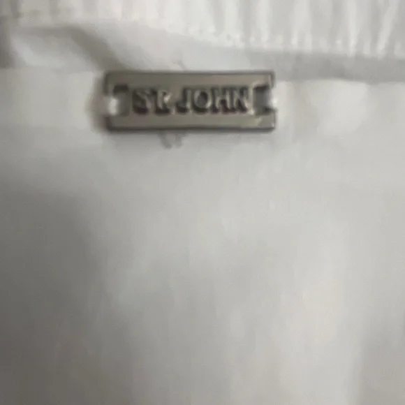 St. John White Zip Up Short Sleeve Crisp Cotton Blouse Size S - Picture 6 of 8